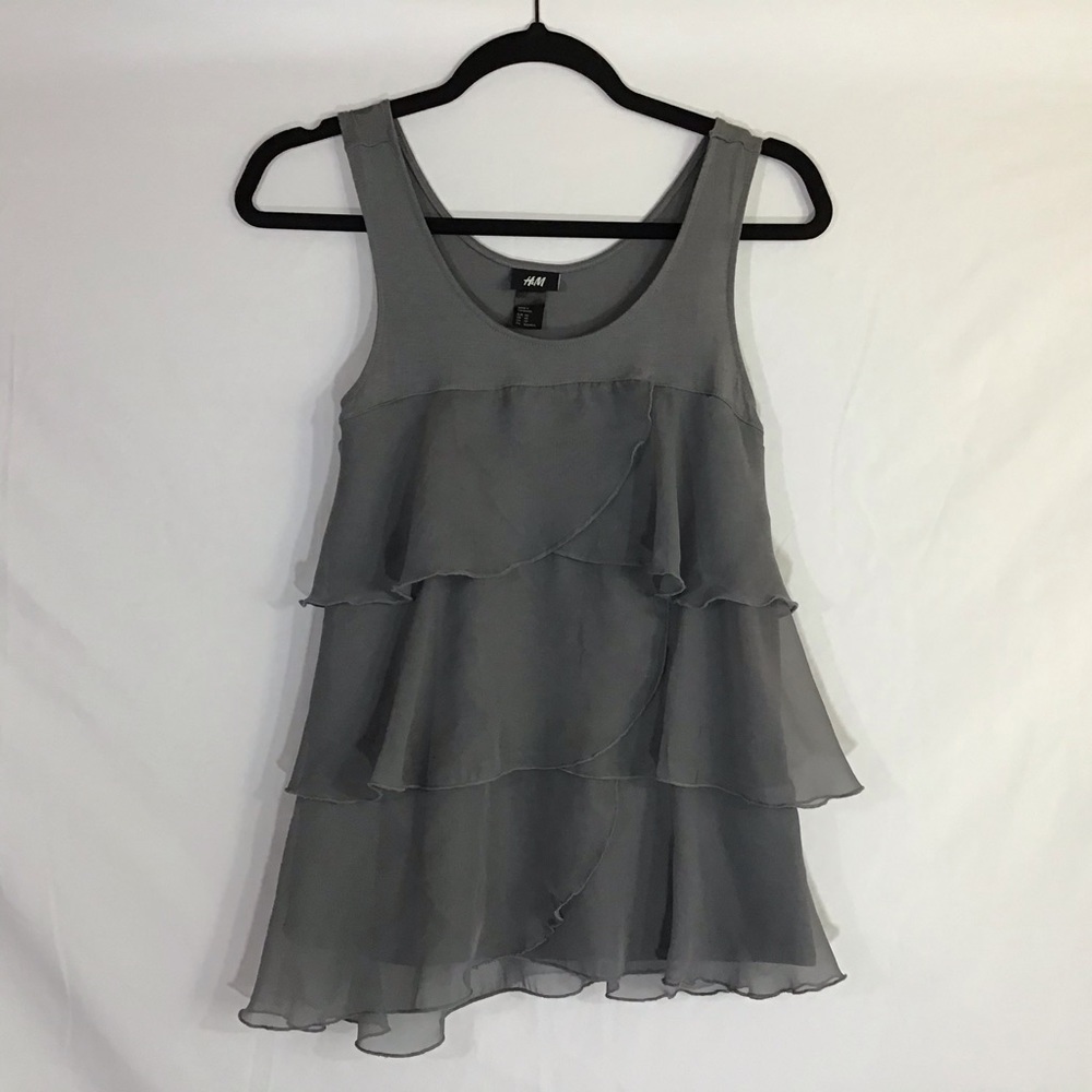 H&m Tank Top Size XS Layered Ruffles Work Holiday Party Casual Dressy Gray